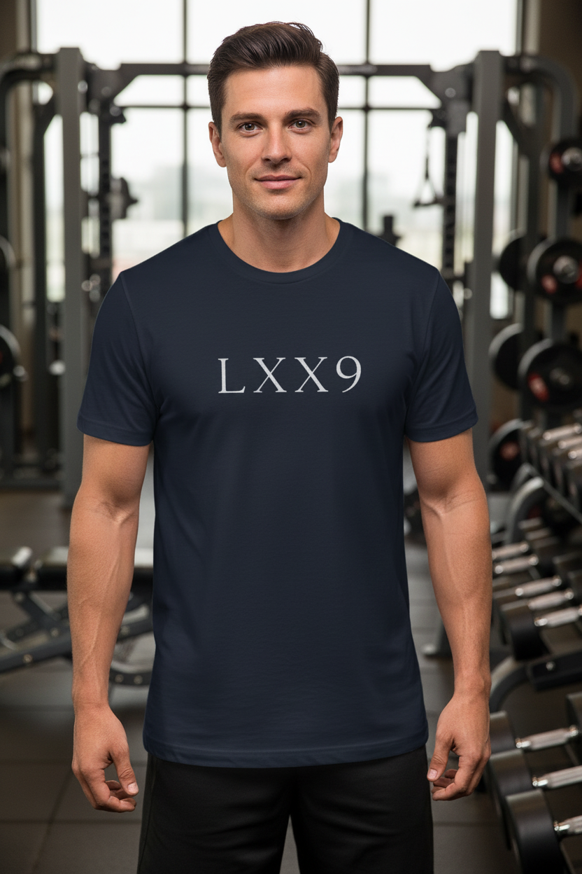 Lift Tee - Navy LXX9 Front Gym