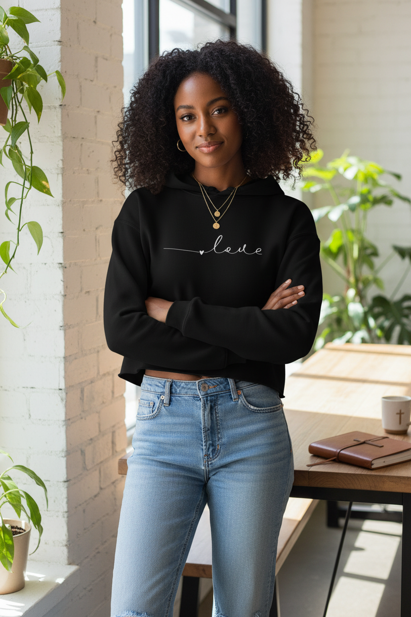 Love Crop Hoodie - Black Lifestyle
