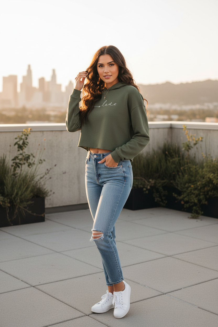 Love Crop Hoodie - Military Green Lifestyle