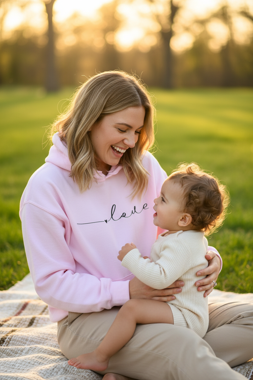 Love Hoodie Light Pink - Park with Baby