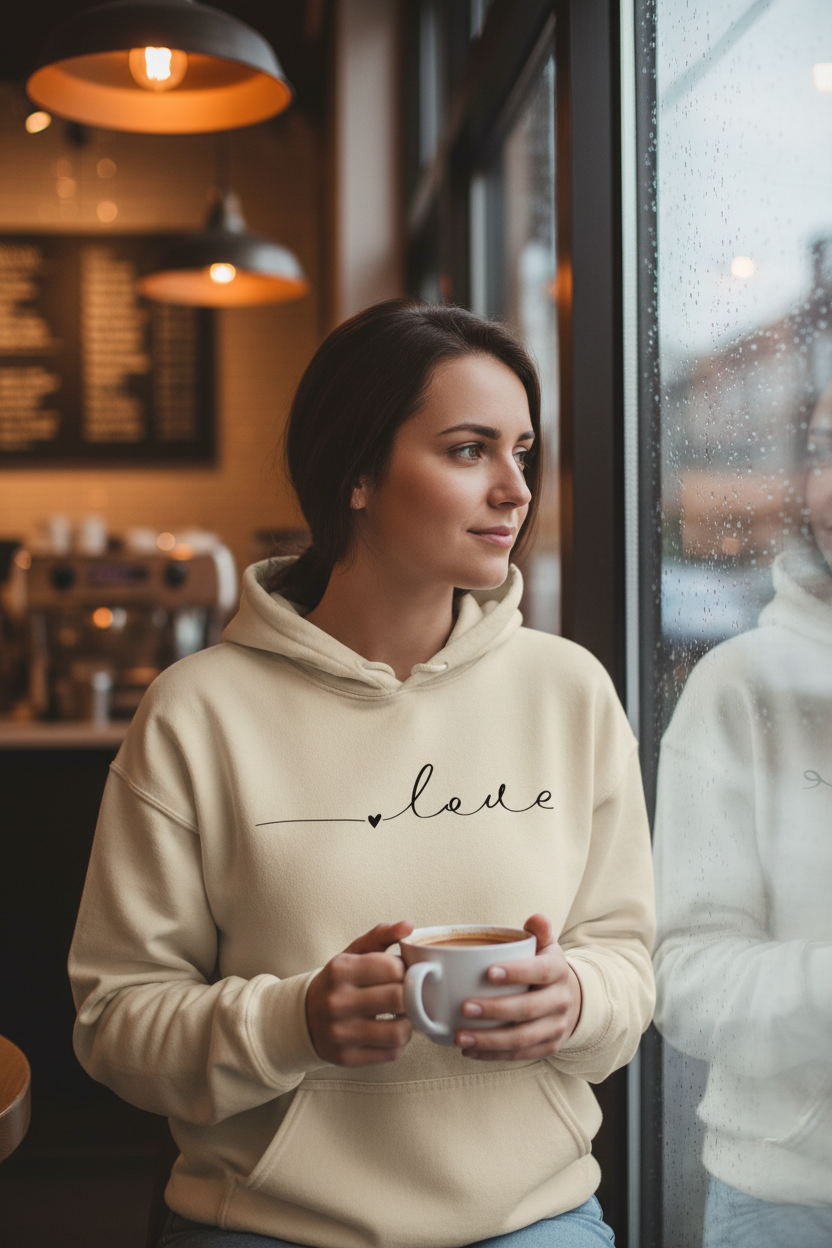 Love Hoodie Sand - Cozy Coffee Shop