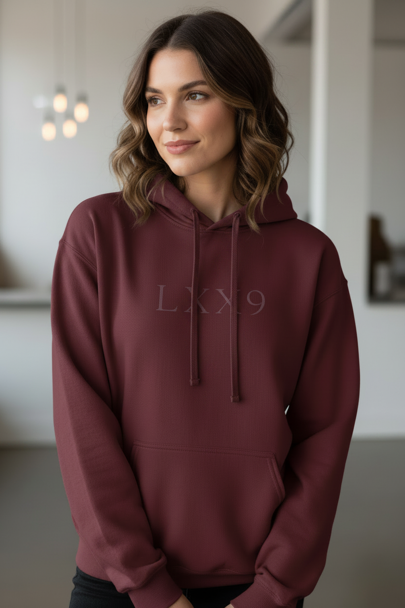 LXX9 Maroon Hoodie - Woman Hanging Strings