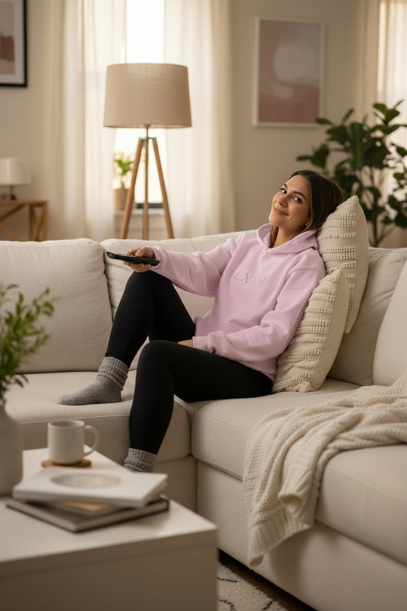 LXX9 Pink Hoodie Couch Closer