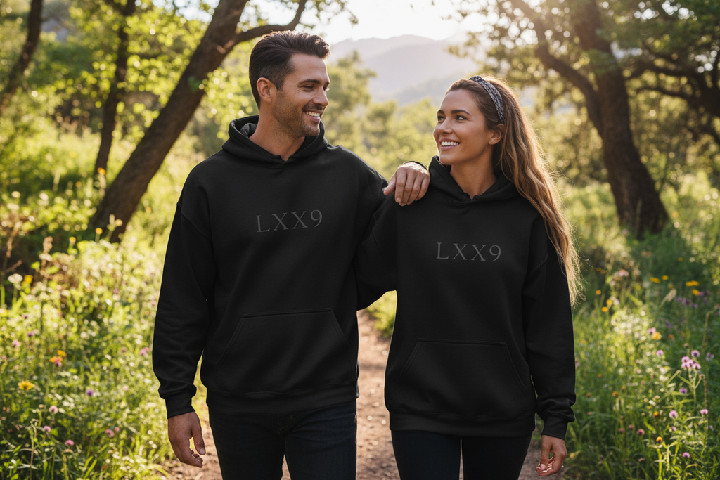 LXX9 Unisex Hoodie - Couple Walking Close-Up